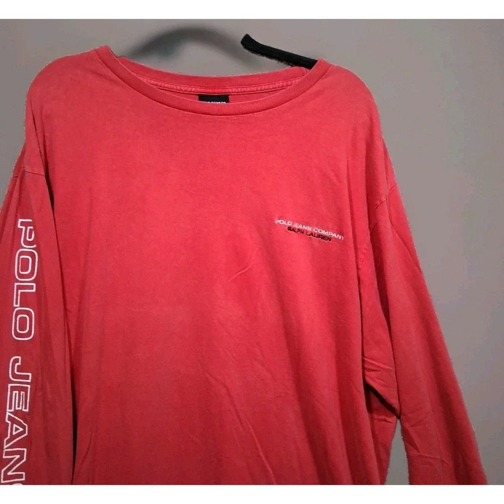 Mens XXL Vintage Polo Jeans Company Long Sleeve T-shirt. Red. Ralph Lauren.